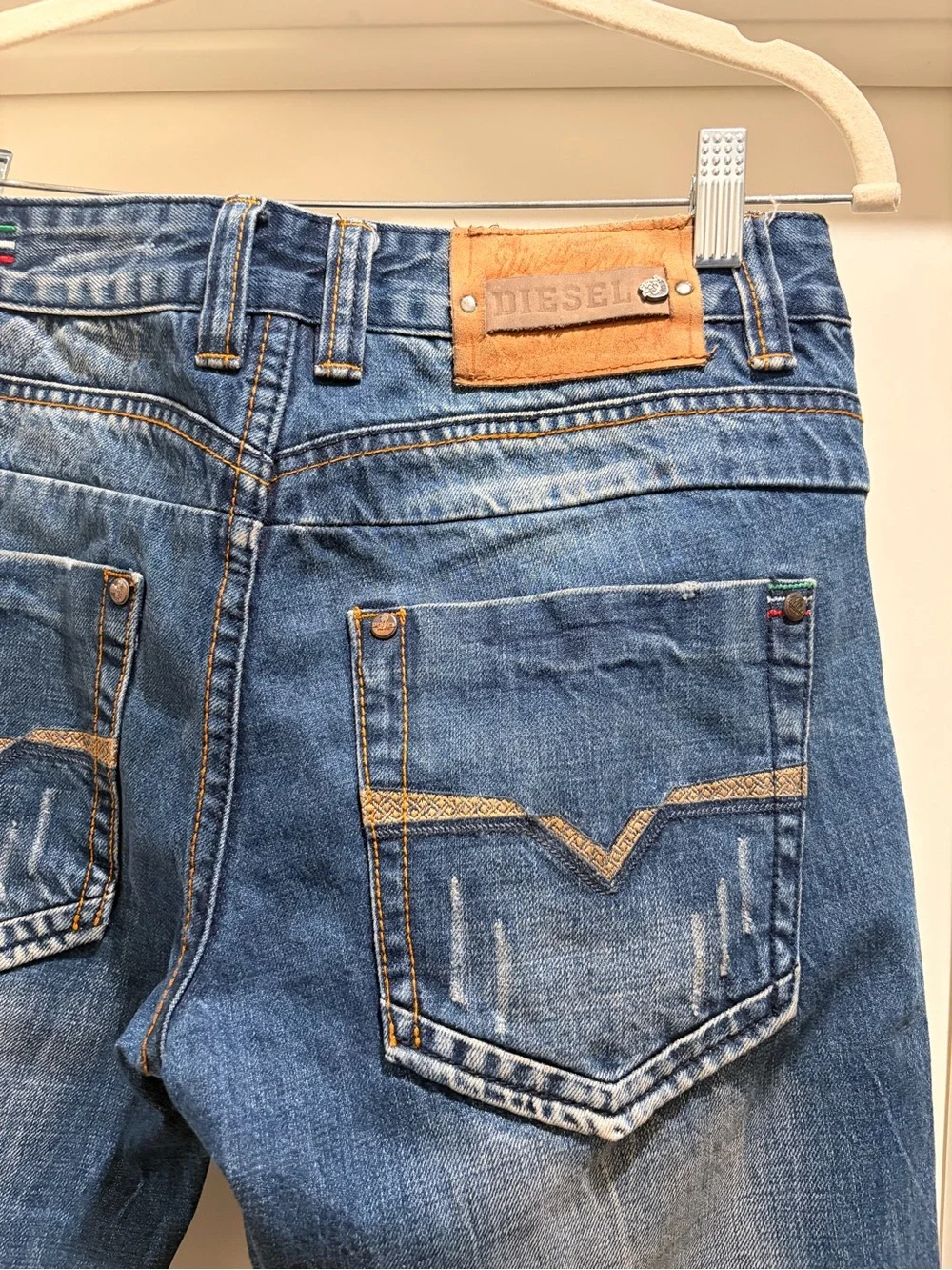 Diesel Italian Denim Blue Distressed Straight-Leg Jeans